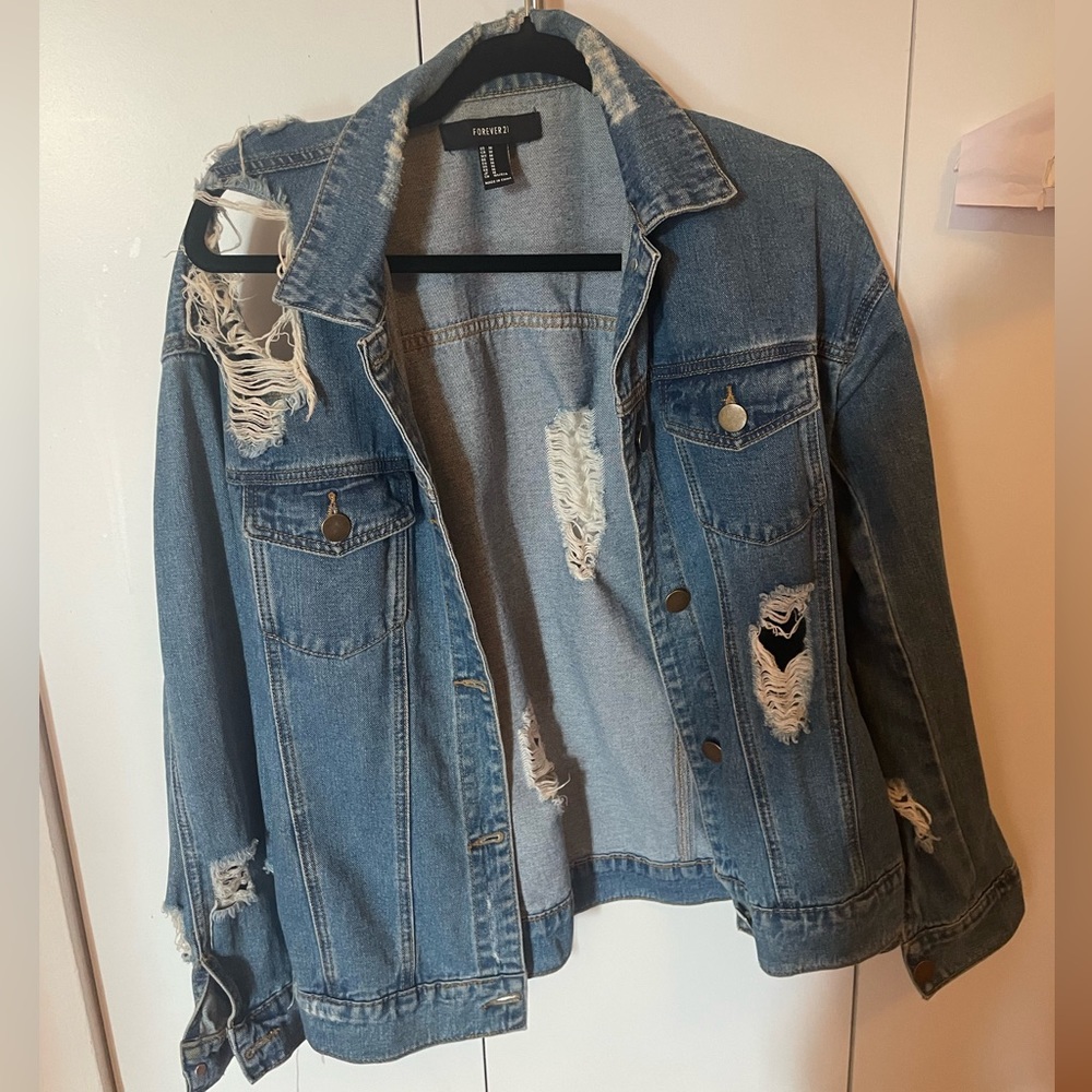 Oversized distressed ripped denim jacket